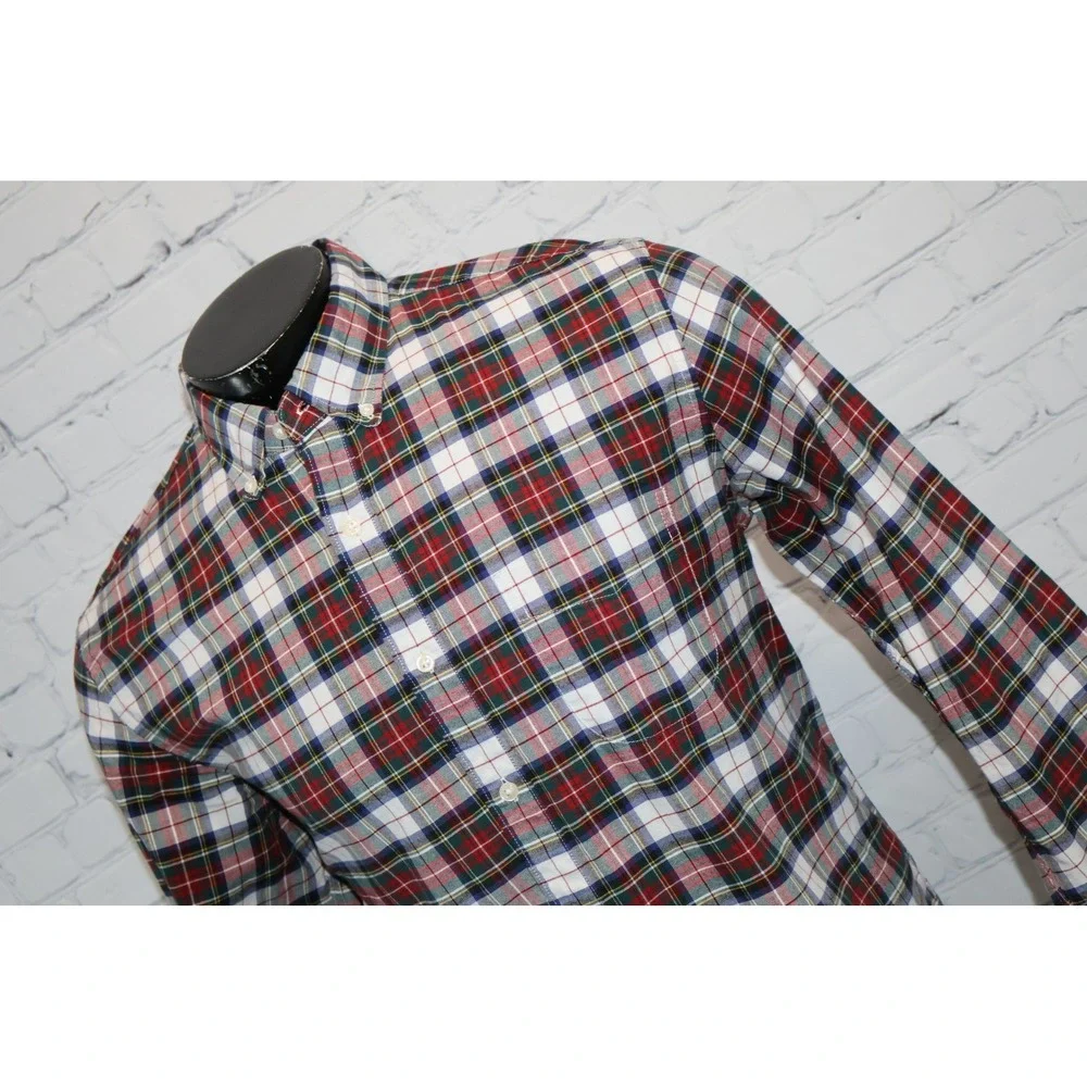 J.Crew Button Down Shirt Mens Large Red Green Plaid Broken-In Oxford Slim Fit